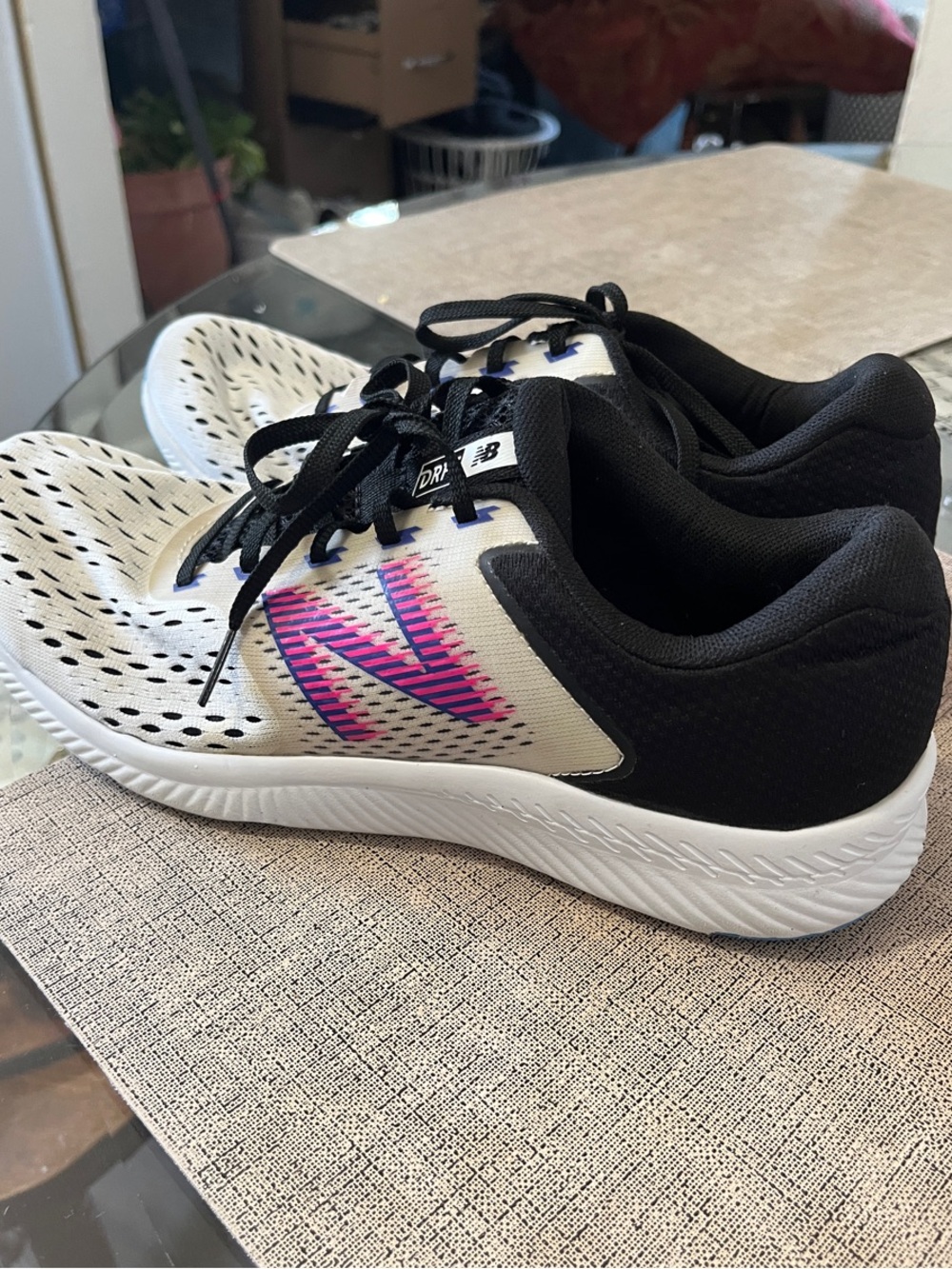 New Balance Women’s White & Black Running Shoes with Pink Accent